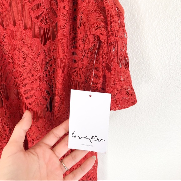 Love Fire Orange Lace Cold Shoulder Short Dress - Picture 8 of 8